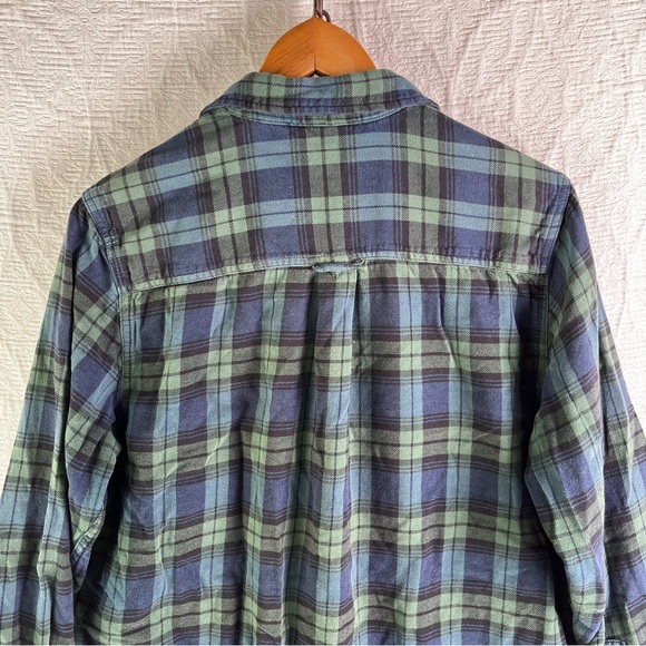 Woolrich Blackwatch Plaid Cotton Flannel Women L Button Down HOLES PAINT STAINED - Picture 13 of 16